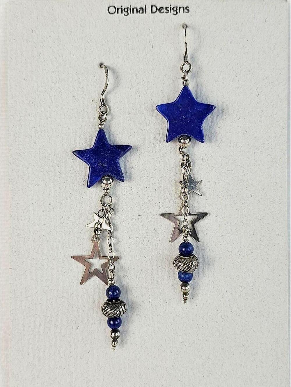 Lapis Lazuli & Silver Stars Dangle Earrings NWOT